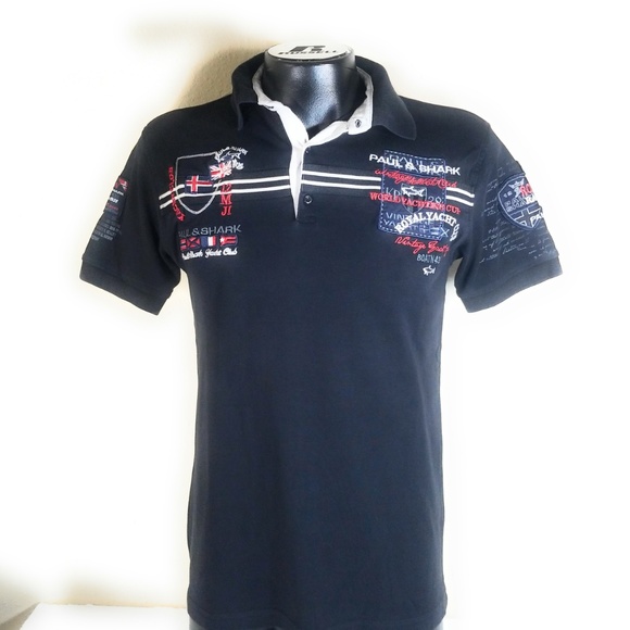 2 Mens Black Short Sleeve Collar Polo T-Shirts Shark Head Sport Tee Tops 2 Mens Black Short Sleeve Collar Polo T-Shirts Shark Head Sport Tee Tops